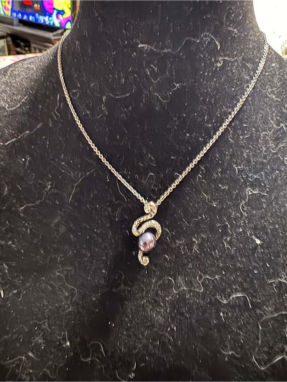 Disney villain Elegant Silver Snake Pearl Pendant Necklace